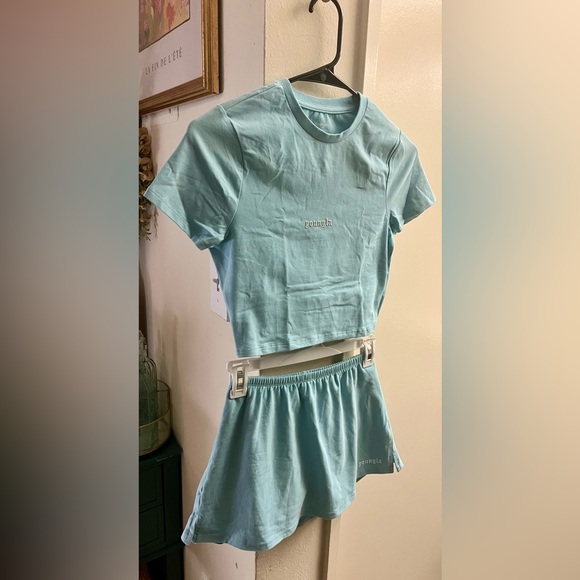 YoungLA Light Baby Blue Cropped Baby Tee and Matching Skort Set- LIKE NEW - Picture 6 of 12